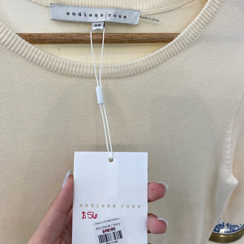 NWT Endless Rose Jewel Trim Half Sleeve Top - Picture 4 of 4